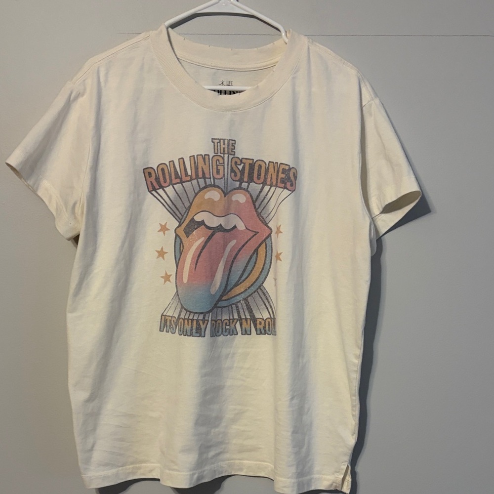 the Rolling Stones: super soft cream tee with Pink and Blue Tongue Graphic. XL.